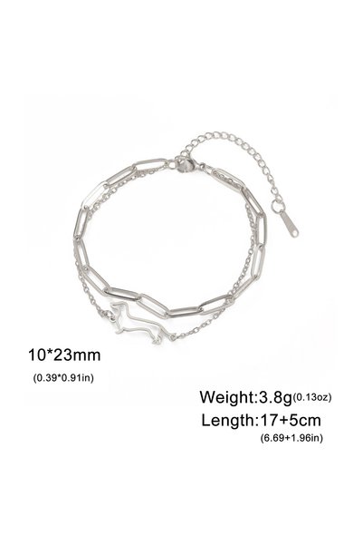 Choice10 17-22cm Steel color G Cute Dachshund Dog Stainless Steel Bracelet fo...