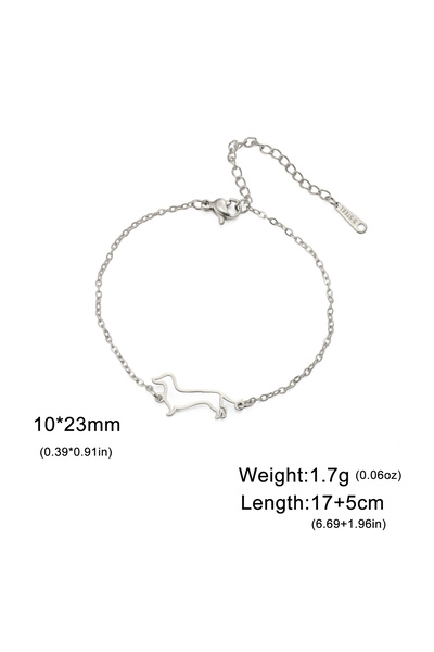 Choice12 17-22cm Steel color E Cute Dachshund Dog Stainless Steel Bracelet fo...