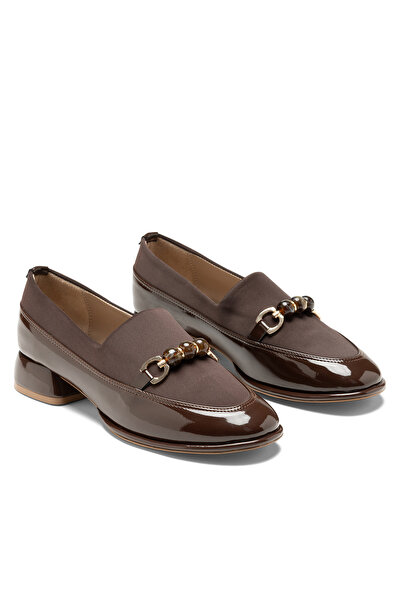 SOLİN SHOES Kadın Rugan Deri Tokalı Kalın Topuklu Klasik Loafer
