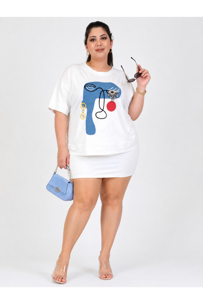 LA VELINA Plus Size Women's Blouse with Appliqué and Stone Detail