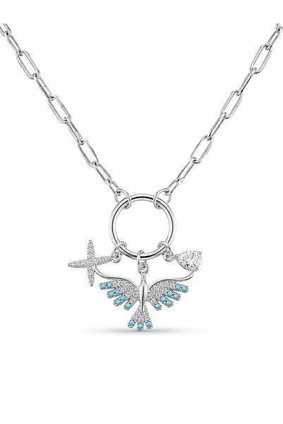 serelya Silver Color Paperclip Chain Phoenix Model Women's Necklace