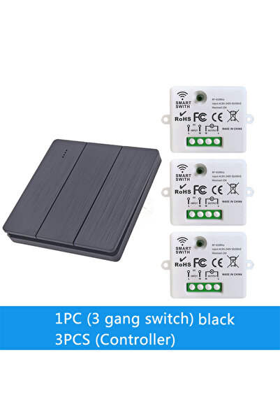 Choice black three 86 Wireless Smart RF 433Mhz 100-220V Wall Panel with Remot...