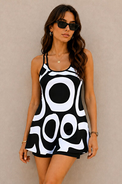 AFVENTE Women's Strappy Round Neck Patterned Diver Blouse and Leggings Two-Pi...