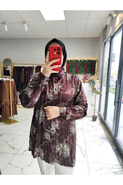 Kadın Saten Kumaş Desenli Gömlek Tunik