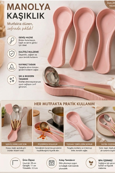TARIK HOME Tezgah Üstü Kaşıklık & Yemek Pişirme Kaşık Altlığı - Geniş Hazneli...