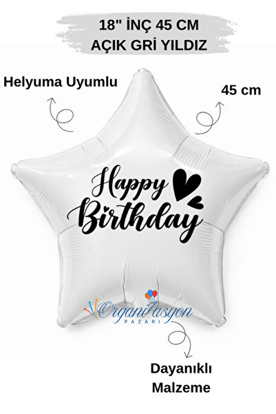 Organizasyon Pazarı 18 Inch White Star Foil Balloon |   Happy Birthday Heart ...