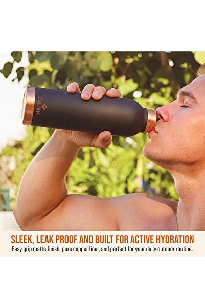 ZALISHA ® 100% Pure Copper Premium Water Bottle 950 ml | Matte Finish Brown