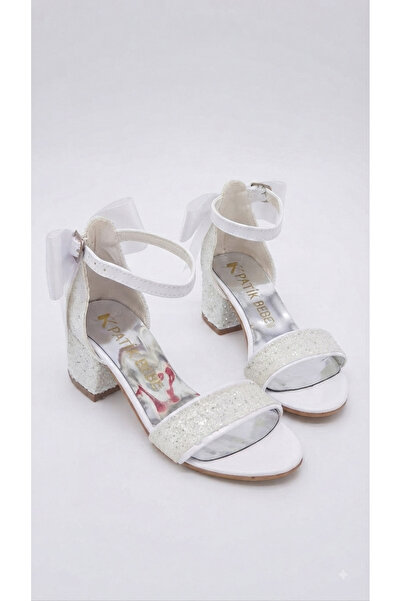 PATİK BEBE Girls' Stylish Evening Dress Shoes with Bows in Off-White Color an...