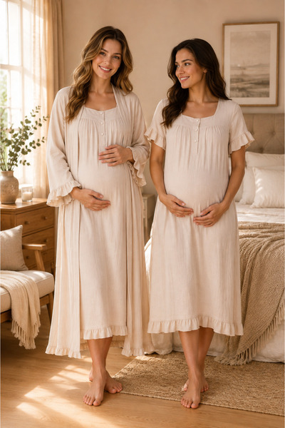 by İGP Muslin Fabric Maternity and Postpartum Nightgown Set Effortt