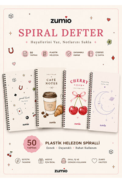 zumio 4'lü A5 Estetik Tasarımlı Çizgisiz Defter Seti 50 Yaprak