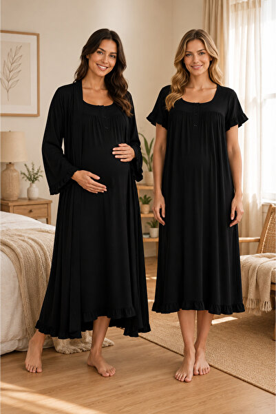 by İGP Muslin Fabric Maternity and Postpartum Nightgown Set Effortt