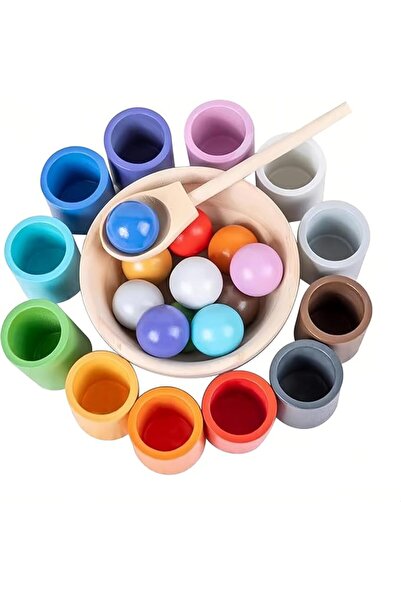 GENERAL Rainbow Balls in Cups Montessori Toys for Kids Ages 3+, Wooden Matchi...