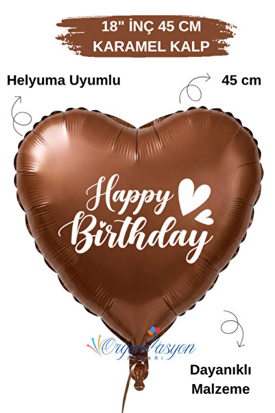 Organizasyon Pazarı 18 Inch Brown Heart Foil Balloon |   Happy Birthday Heart...