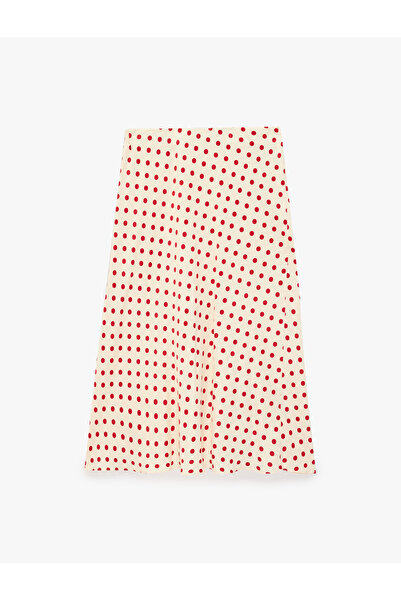 Koton Slim Fit Viskon Puantiye Desenli Balık Kesim Saten Midi Etek