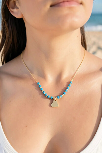 PRVT Gold Color Heart Figured Bead Necklace