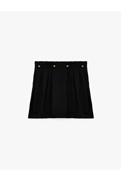 Koton Viscose Blend Pleated Short Skirt with Buckle Detail