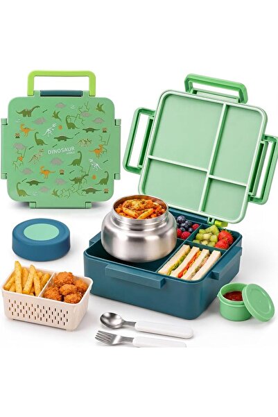 Adando Kids Lunch Box with Insulated Food Container, 4-Compartment Kids Bento...