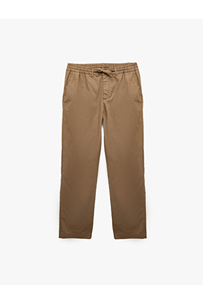 Koton Slim Fit Cotton Straight-Leg Chinp Trousers with Belted Laces and Pockets