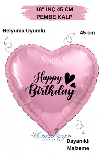 Organizasyon Pazarı 18 Inch Pink Heart Foil Balloon |   Happy Birthday Heart ...