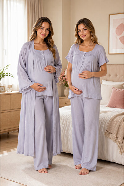 by İGP Soft Muslin Fabric Maternity Pajama Set with Dressing Gown Effortt