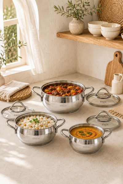 Enza Çınar 6 Piece Stainless Steel Casserole Pot Set