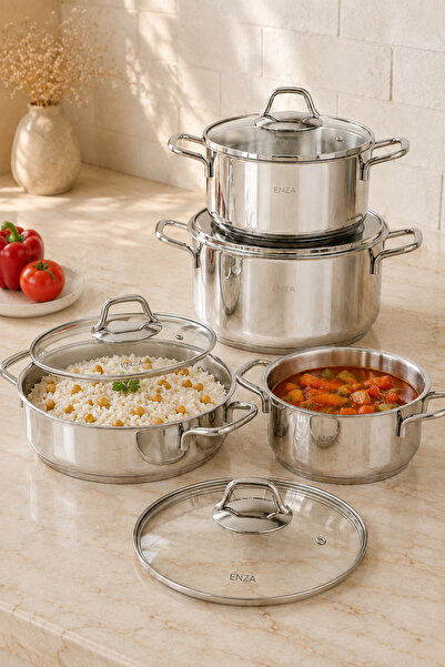 Enza Damla 8 Piece Stainless Steel Cookware Set