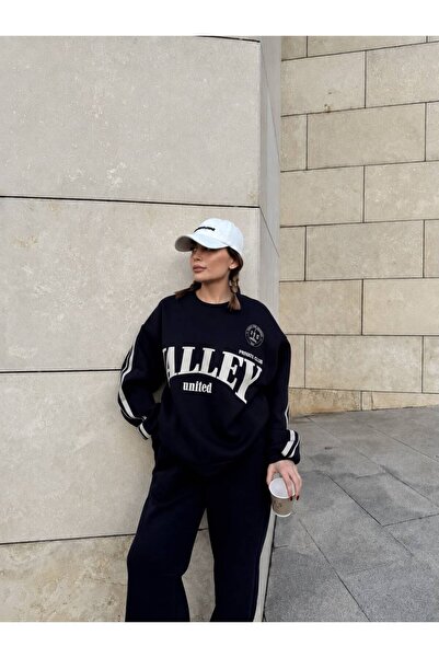 moda paketi Γυναικείο σετ φούτερ με στάμπα και λαιμόκοψη με δύο κλωστές και φ...