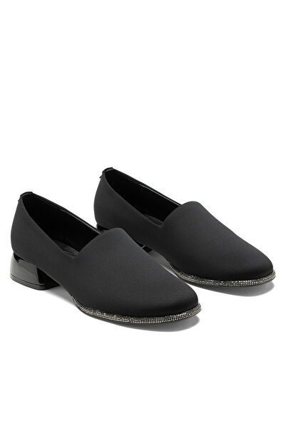 SOLİN SHOES Women's Satin Special Stone Embroidered Thick Heeled Classic Loafer