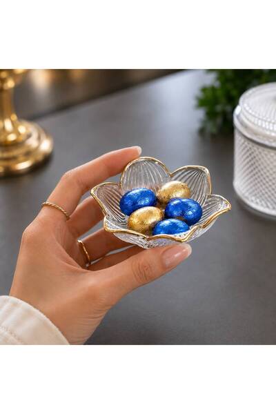 GONCAEV 6 lı Cam Gold Lotus Çiçeği Kahve Yanı Sunumluk | Çizgili Origami Loku...