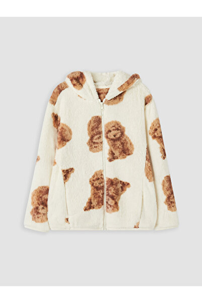 LC Waikiki Hooded Printed Girls' Zippered Sweatshirt