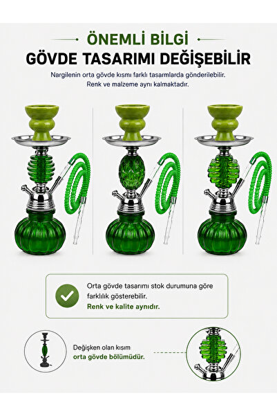 Han Tobacco Kristal Nargile Takımı 32 cm – Komple Set, 7 Parça Hediye, Cam Nargile