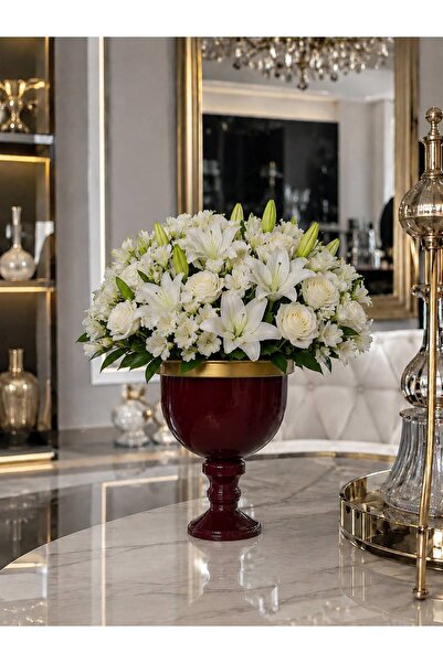 AKSESUAR EVRENİ Zubun Modern Decoration Stylish Gold Striped Metal Flower Pot...