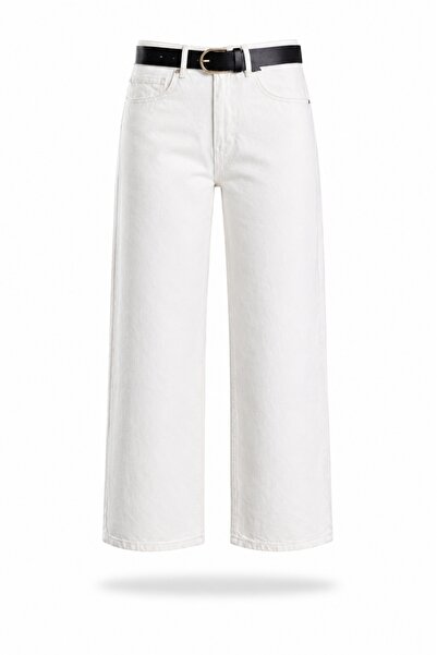 5in1Canpolat Ecru Belted Mom Jean 525