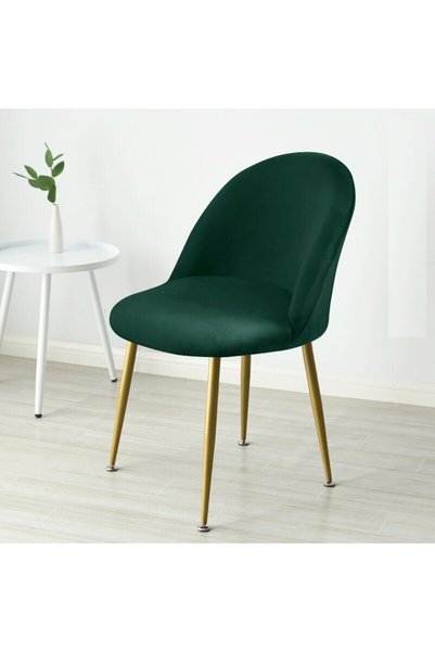 Choice Dark Green 1Pc Duckbill Chair Cover Velvet Curved Back Dining Chair Co...