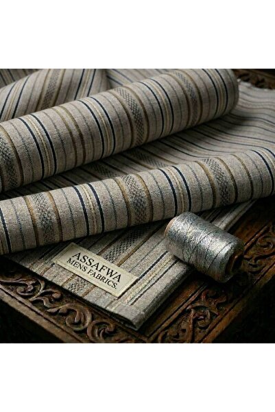 ASSAFWA Long Striped Nightgown Fabric in Lead Color