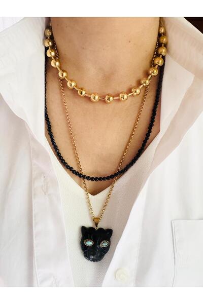 DEVİ fashion Triple Detachable Panther Star Stone Steel Combination Necklace