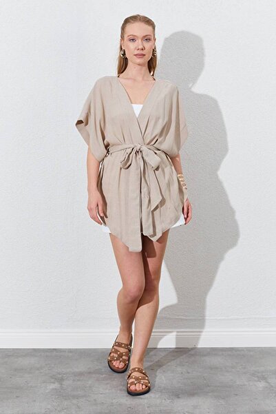 TheMiniBasic Belted Linen Look Beach Kimono