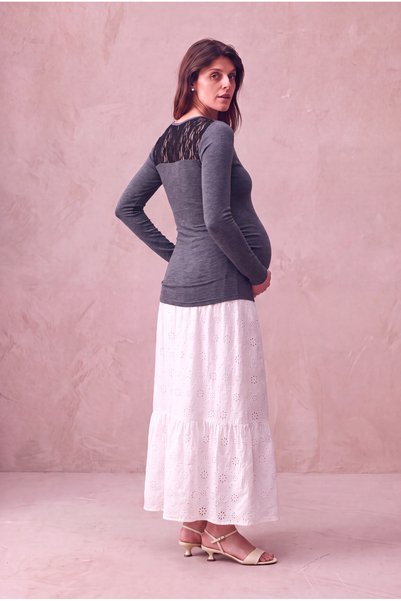 WESTMARK LONDON Maternity Viscose Blue Melange Long Sleeve Double Breasted Collar Double Layer Blouse with Breastfeeding Feature Jenny