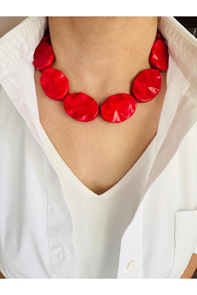 DEVİ fashion Red Coral 4X3 cm Oval Cut 46 cm Necklace
