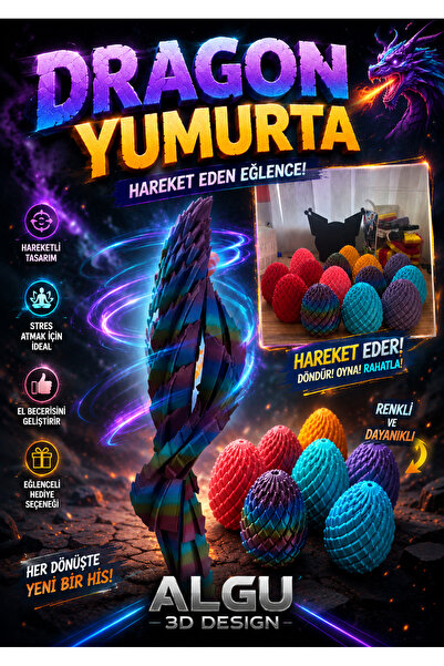 ALGU 3D Design Hareketli Ejderha Yumurtası, Stres Atan Yumurta, Kaydır Oyna