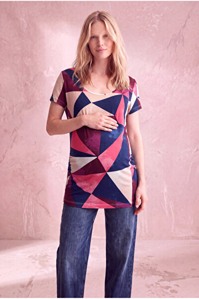 WESTMARK LONDON Maternity Viscose Blended Multi-Colored Short Sleeve Wide Col...