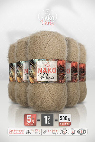 NAKO PARIS • Lână de cămilă (11237) • Pachet de 5 × 100 gr / 245 m • Fir pent...