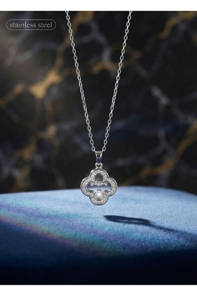stainless steell 316L Steel Chain Silver Color Zircon Stone Clover Model Neck...
