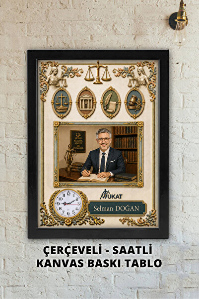 Atika Avukatlara Özel, Saatli, Kişiye Özel Avukat Tablosu / Çerçeveli Kanvas ...