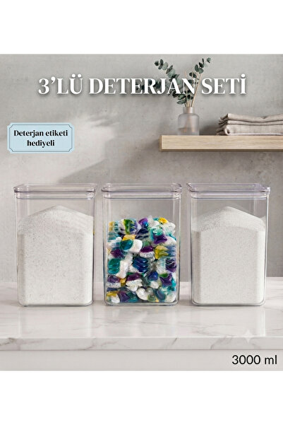 3’lü 3 LT Deterjan ve Temizlik Ürünü Saklama Kavanozu Seti – Ölçek Hediyeli, Renkliler & Beyazlar İçin Şık ve Düzenli Çözüm