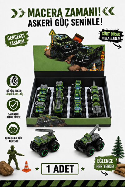 ALL FAST Metal Diecast Askeri Araç Oyuncak Sürt Bırak Büyük Tekerlekli Kamyon...