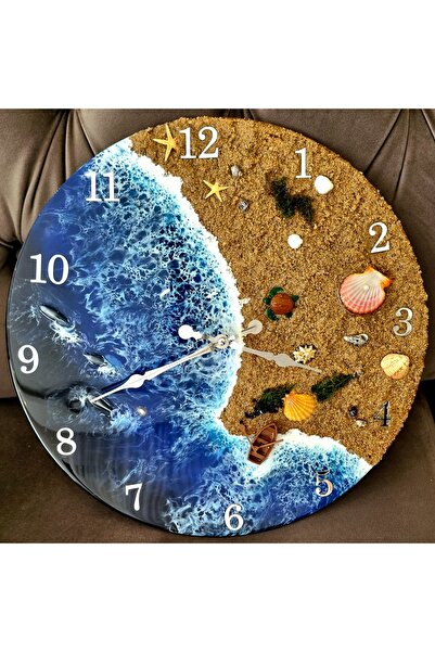 3Dsmallthing EPOKSİ DUVAR SAATİ - DENİZ TEMALI - 45 CM ÇAPINDA