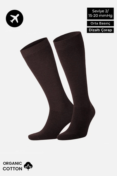 Mısırlı Unisex Organic Cotton Flight and Pilot Knee Socks with Special Firming Technology Brown