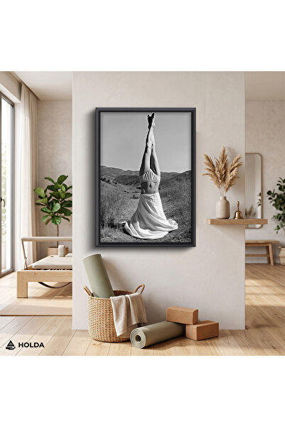 HOLDA Props Siyah Renk Çerçeveli MDF Tablo Yoga Kadın Figür İnsan Tablosu Duv...