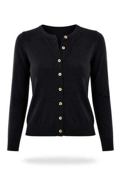 5in1Canpolat Black Bone Buttoned Lyocell Yarn Cardigan 5569
